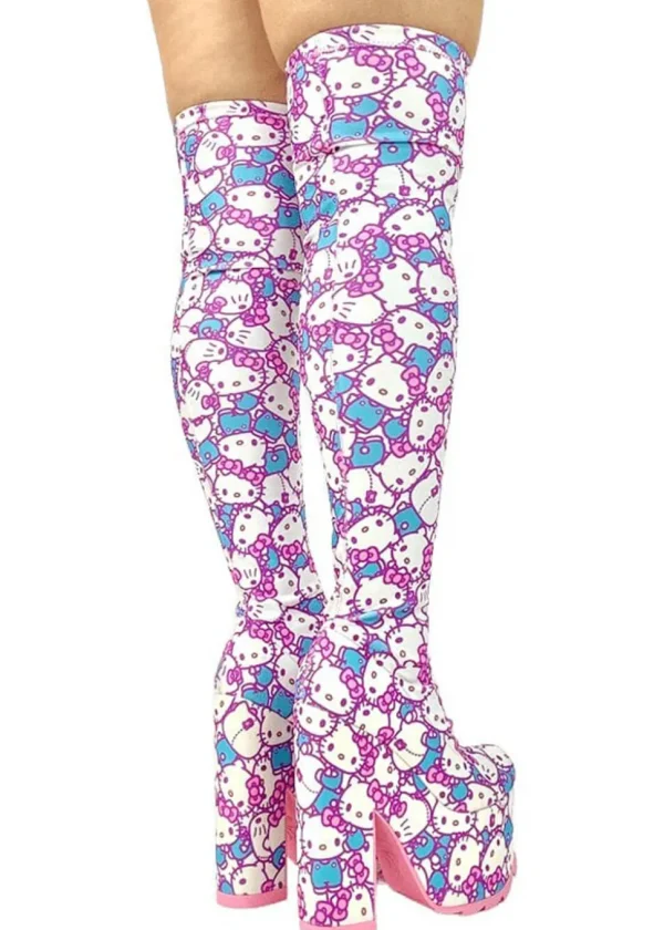 YRU Shoes x Hello Kitty Labyrinth Kawaii Platform Boots White